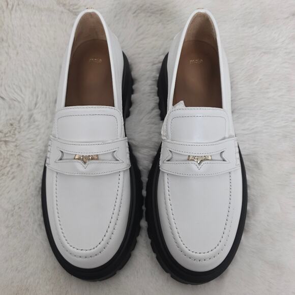 Maje Shoes - Maje White Leather Chunky Platform Lug Sole Loafers Clover Detail EU 40 / US 9